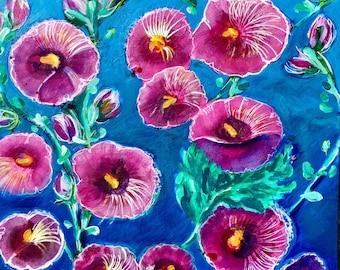 Artist greetings card floral Hollyhock Floral cards Blank Inside