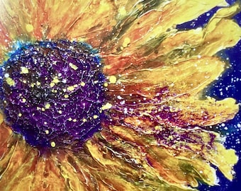 Sunflower Greetings Card: Original Painting Print, UK Artist (6x6 Inches)
