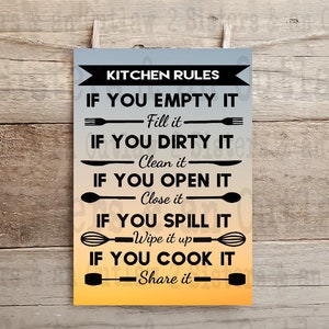 Keuken regels.  Lege. Vuile. Open. Morsen. Cook. Deel het. Veeg het weg. Doe het dicht. Maak het schoon. Vul het. Svg. Jpg. Png. Digitale download. Een cricut.