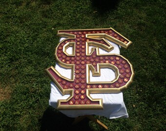 Bottle Cap Art - Florida State Seminoles FS Insignia Logo - Table Top Epoxy - Highly Reviewed