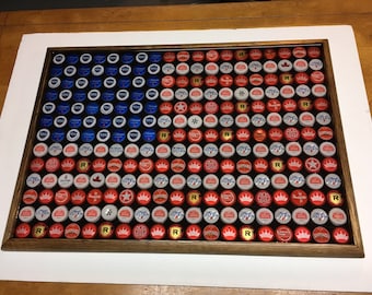 Beer Bottle Cap Art - American Flag - Black Painted Background - Highly Reviewed - Smooth Hard Surface