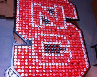 Bottle Cap Art - Custom Order - North Carolina State Wolfpack "S" Logo - Great Size - Highly Reviewed
