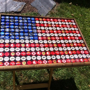 Beer Bottle Cap Art - American Flag - Stained Background - Highly Reviewed - Smooth Hard Surface