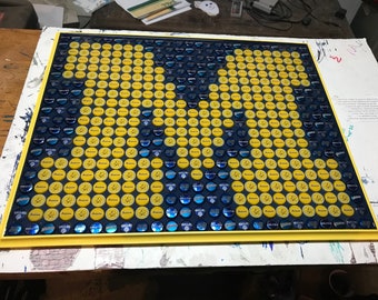 Bottle Cap Art - Michigan Wolverines Block "M" Logo - Table Top Epoxy - Highly Reviewed!!!