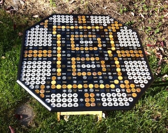 Bottle Cap Art - Custom Order - Boston Bruins Logo Table Top - NHL Hockey - Great Size - Highly Reviewed