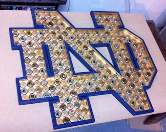 Bottle Cap Art - Notre Dame ND Insignia Logo - Dark Blue Trim - Table Top Epoxy - Highly Reviewed