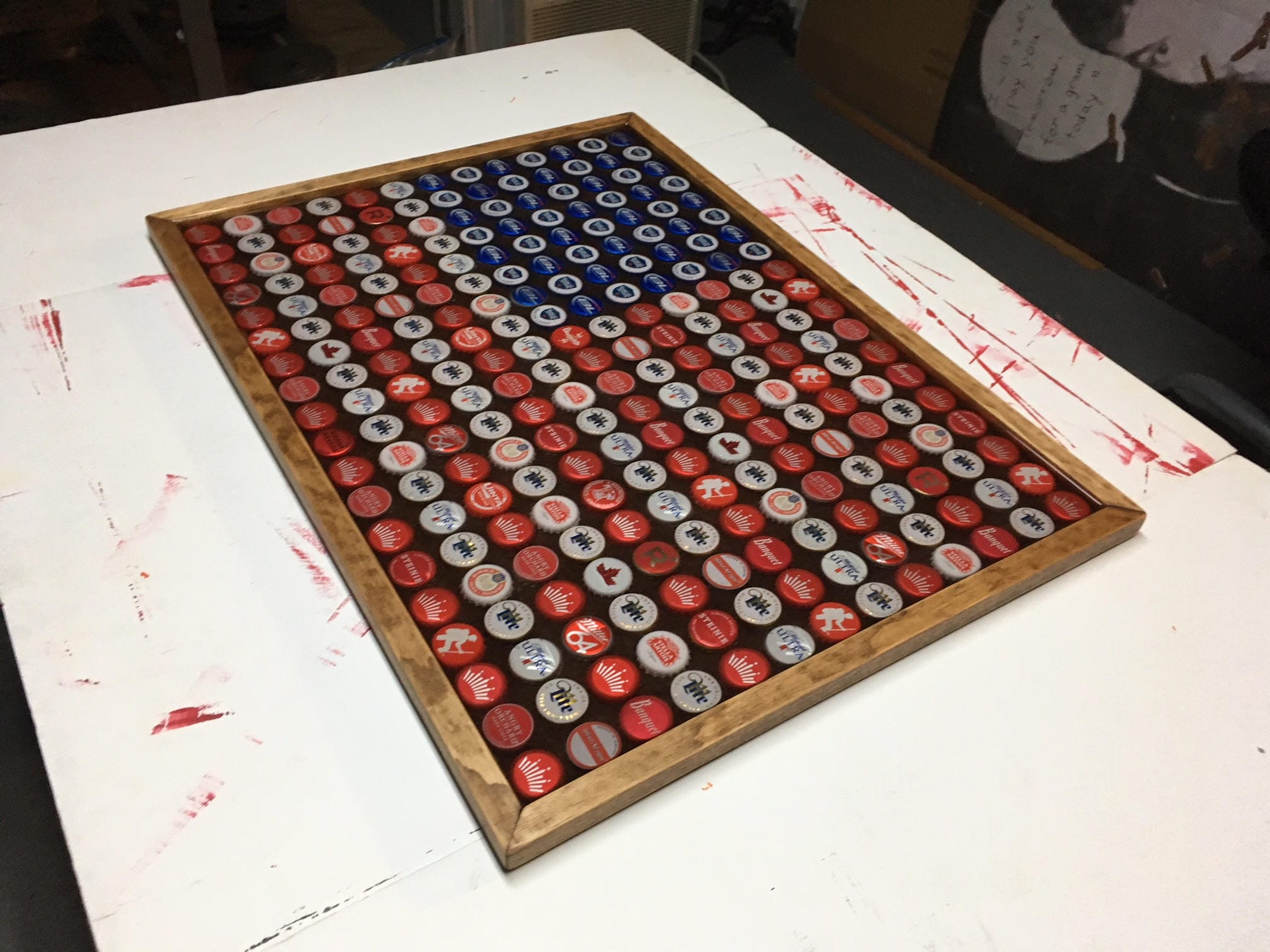 Beer Bottle Cap Art American Flag Stained Background | Etsy