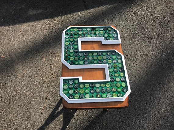 Beer Bottle Cap Art - Michigan State Spartans Logo - Block "S" - Smooth Hard Surface - Highly Reviewed