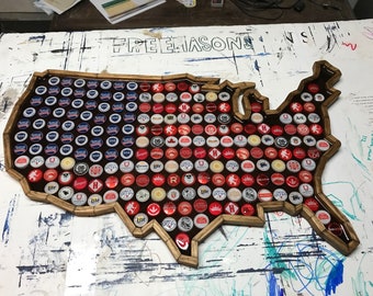 Beer Bottle Cap Art - American Flag - United States Outline - Highly Reviewed - Smooth Hard Surface