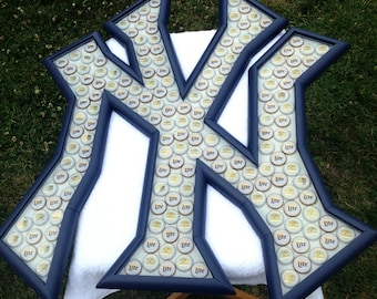 Beer Bottle Cap Art - New York Yankees "NY" Logo - Blue Trim - Smooth Hard Surface - Highly Reviewed