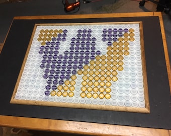 Bottle Cap Art - Williams College "W" Logo - Gold & Purple - Table Top Epoxy - Highly Reviewed - **Not Finished in This Photo**