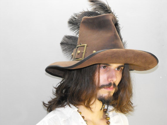 Conquistador brown leather hat pirate feather costume reenactment cosplay 