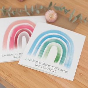 Personalisierte Einladungskarte zur Konfirmation, Kommunion & Taufe - Regenbogen inkl. Umschlag