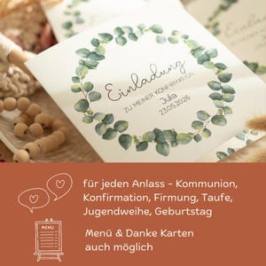 Tarjeta de invitación para Confirmación, Comunión, Bautismo - Hojas de Eucalipto - Invitación de Comunión, Invitación de Confirmación, Invitación de Bautismo imagen 6