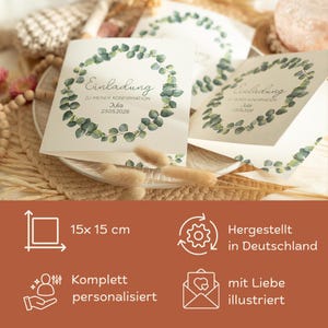 Tarjeta de invitación para Confirmación, Comunión, Bautismo - Hojas de Eucalipto - Invitación de Comunión, Invitación de Confirmación, Invitación de Bautismo imagen 9