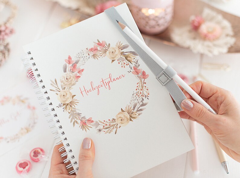 Hochzeitsplaner Notizbuch personalisiert Trockenblumen Liebe Wedding Planer Verlobungsgeschenk image 7