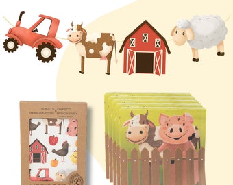 Farm decoration set: garland, confetti & napkins - children's birthday decoration animals and tractor