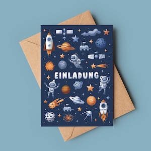 Weltraum Geburtstag - Einladungen und Mitgebseltütchen