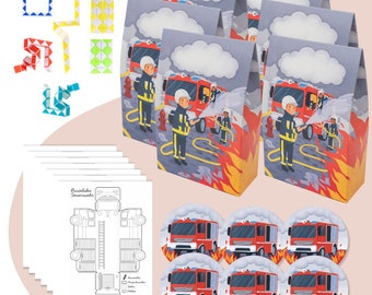 Feuerwehr Mitgebsel und Kreativ Set: Mitgebseltütchen, Bastelspaß, Magnete & magische Schlangen