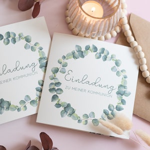 Einladungskarte Konfirmation, Kommunion,  Taufe  Eukalyptus Leaves - Kommunion Einladung, Konfirmation Einladung, Taufe Einladung
