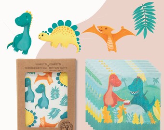 Dino decoration set: garland, confetti & napkins for children's birthdays