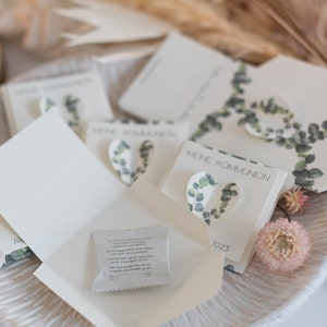 SET Gastgeschenke zur Kommunion, Konfirmation, Taufe mit Blumensamen Eukalyptus, personalisiert, Give away und Tischdeko image 7