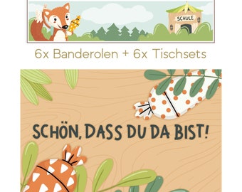 Tischsets + Banderolen 6 Stück Geburtstag Einschulung - Tischdeko