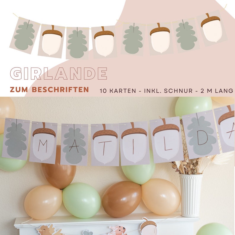 Bosdierendecoratieset servetten, confetti, placemats en banderollen en slinger voor etikettering afbeelding 3