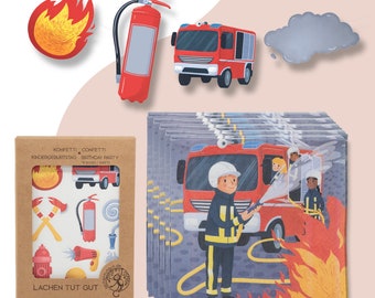 Fire brigade birthday decoration set - garland, confetti and napkins