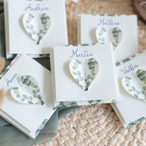 Blumensamen Gastgeschenke zur Hochzeit - Tischkärtchen zum Beschriften, Motiv Eukalyptus, Geschenk Hochzeitsgäste, Tischdeko