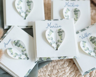 Faveurs de mariage de graines de fleurs - marque-places pour écrire, motif d'eucalyptus, cadeau pour les invités de mariage, décoration de table