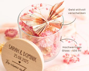 Regalo de dinero personalizado para una boda con flores secas - Regalo de boda en efectivo para los novios - Empaque de dinero para una boda
