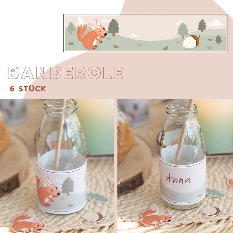 Bosdierendecoratieset servetten, confetti, placemats en banderollen en slinger voor etikettering afbeelding 5