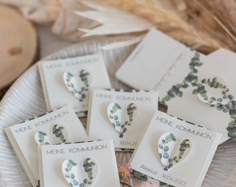 Favors for communion, confirmation, baptism, confirmation, eucalyptus, personalized without flower seeds - 30 pieces