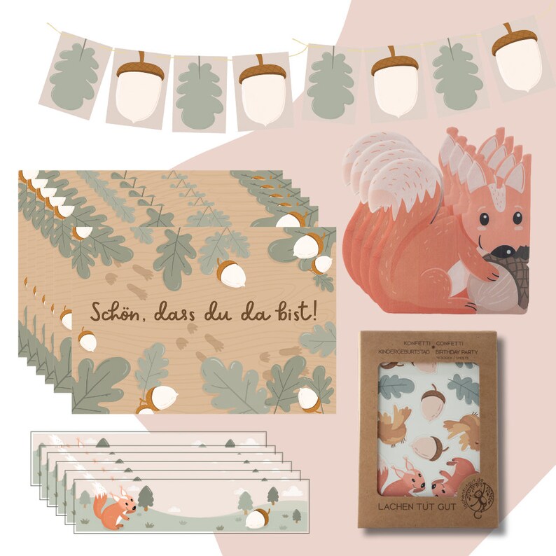 Bosdierendecoratieset servetten, confetti, placemats en banderollen en slinger voor etikettering afbeelding 1