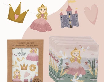 Set di decorazioni principessa: ghirlanda, coriandoli e tovaglioli - decorazione di compleanno per bambini
