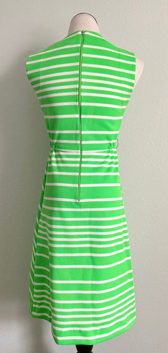 1960s Preppy Mod Stripe Dress/Lime Green & White/… - image 3