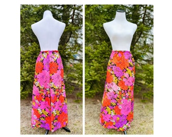 Vtg 1970s Mod Squad California Pop Floral Maxi Skirt Quilted/Alex Coleman