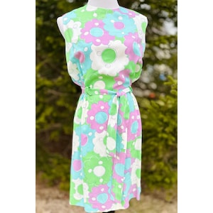 Vtg 1960s Mod Mini Dress/Psychedelic Logo Floral Twiggy Style