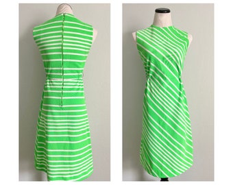 1960s Preppy Mod Stripe Dress/Lime Green & White/David Crystal Fashions