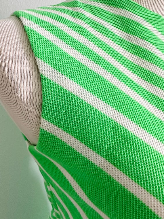 1960s Preppy Mod Stripe Dress/Lime Green & White/… - image 10