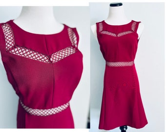 Maroon Sailor Dress w Pique/Nautical "Peekaboo" Waist and Neckline/Deep Wine/Maroon/40s-50s "Pin Up"