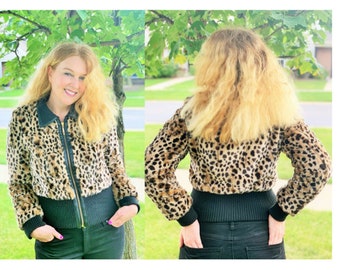 Leopard "Mob Wife" Cropped Jacket/Faux Fur/Vegan/Late 90s-Early 2000s/GUESS Brand