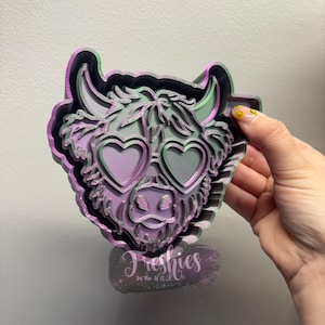 Highland Cow head with heart glasses Silicone Car Freshie Mold