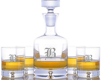 Personalized Engraved Crystal Taylor Whiskey Decanter & 4 Rocks Glasses Gift Set by Ravenscroft-Free Shipping