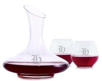 Ensemble personnalisé de carafes à vin Mozart - Verres sans pied gravés