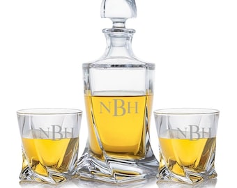 Ensemble de carafes à whisky en cristal au plomb gravé - Cadeau personnalisé pour bar