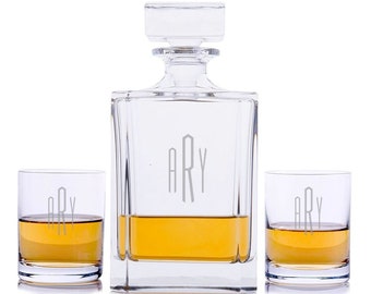 Personalized Lead Crystal Decanter Set – Sandblasted Whiskey Gift