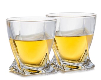 Personalized Quadro Whiskey Rocks Glass 2pc Gift Set By Crystalize - Free Shipping