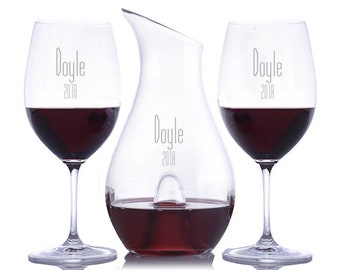 Custom Riedel Wine Decanter & Bordeaux Glass Set - Personalized Gift